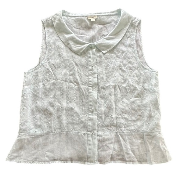 J. Jill Tops - J. Jill Linen Sleeveless Top Shirt Blouse Medium Mint Green Eyelet Cottagecore